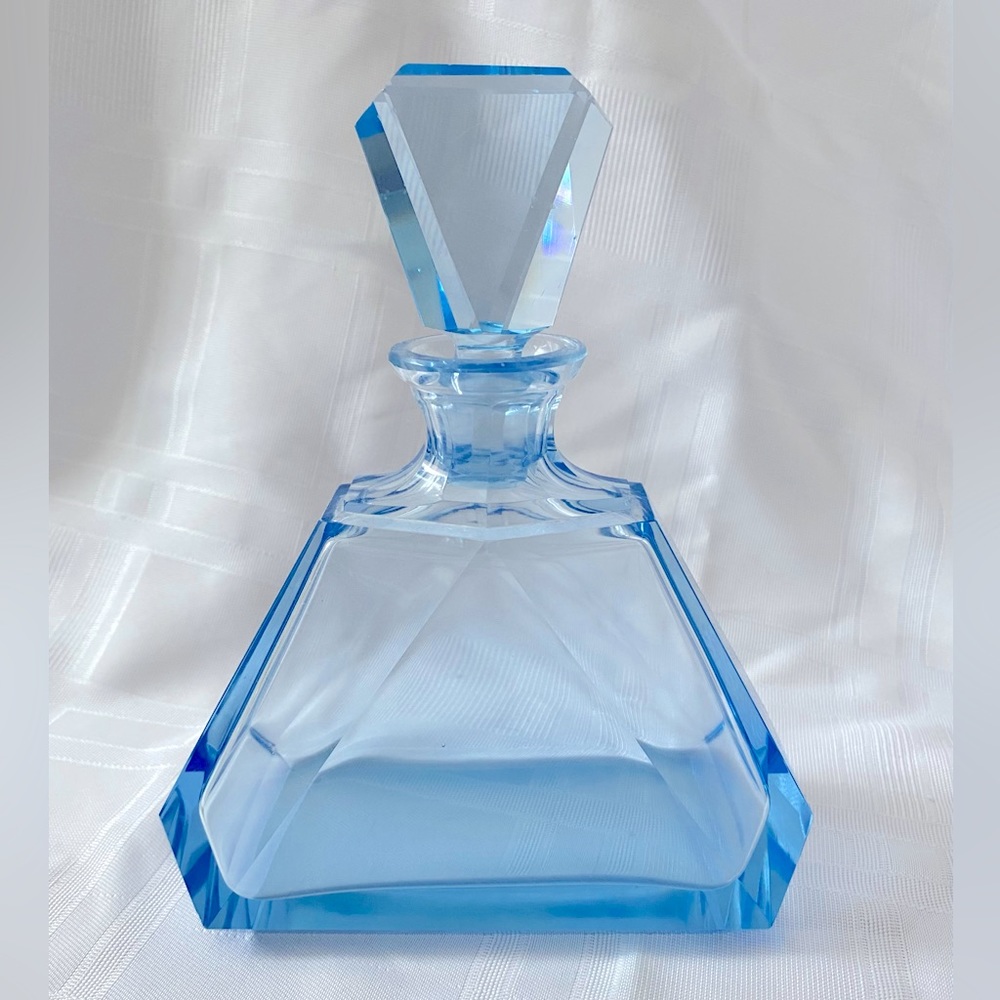 Vintage Art Deco Bohemian Blue Decanter with Stopper